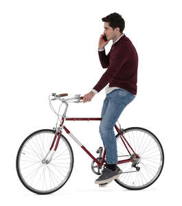 cut out man with a bike standing and talking on a phone