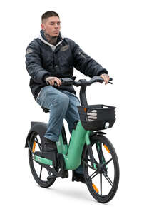 man riding a rental bike