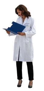 cut out female doctor standing and reading notes