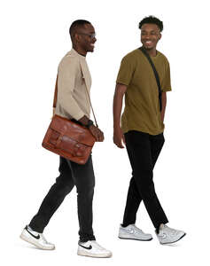 two men walking and smiling