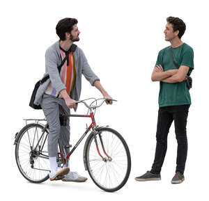cut out man with a bike meeting a friend
