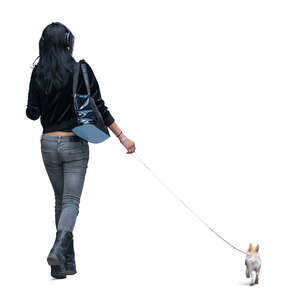 woman walking a small dog