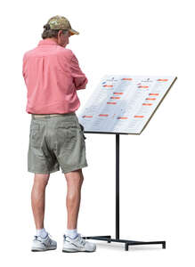 cut out man standing and reading a restaurant menu