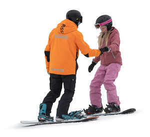 cut out girl learning to ride a snowboard