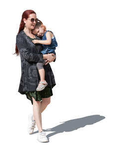 cut out woman walking and carrying her daughter