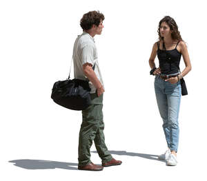 man and woman standing and talking