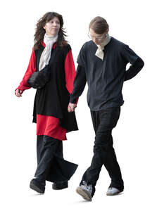 cut out bohemian couple walking and holding hands