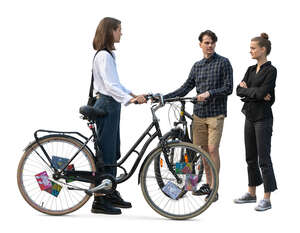 group of friends with bicycles standing and talking