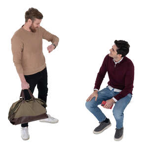 bird eye view of two men talking