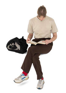 top view of a woman reading a book