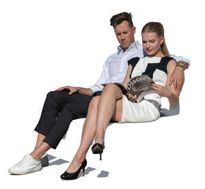 cut out couple sitting on a sofa together