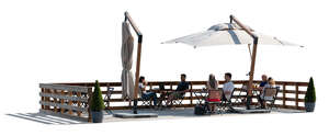 cut out café with parasols and patio fence 