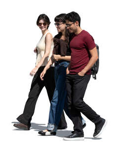 cut out group of three friends walking