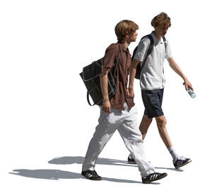 two cut out teenage boys walking