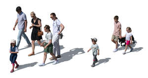 top view of a group of adults and children walking