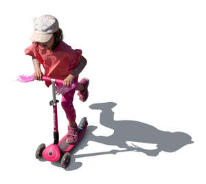 top view of a child riding a scooter