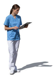 cut out medical worker standing and reading a chart