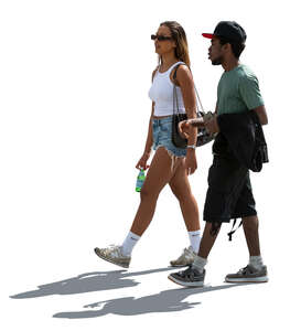 two black people walking in backlight in summer