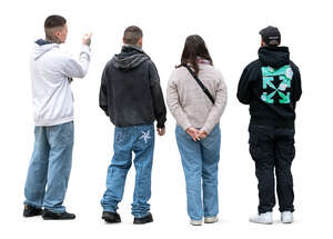 group of people standing seen from back angle