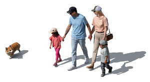 parents walking with children seen from above