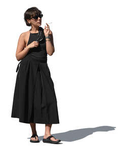 cut out woman in a black dress smoking