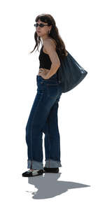 cut out woman standing and looking around