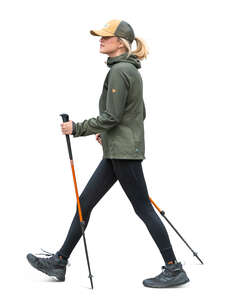 cut out woman with trekking poles walking