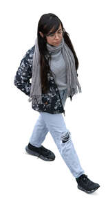top view of a hispanic woman walking