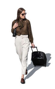 top view of a modern business woman with a suitcase walking