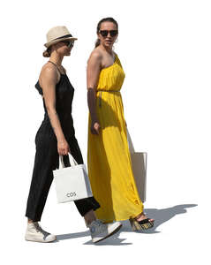 two women with shopping bags walking