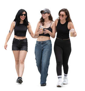 cut out three cheerful women walking