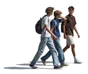 cut out group of three teenage boys walking
