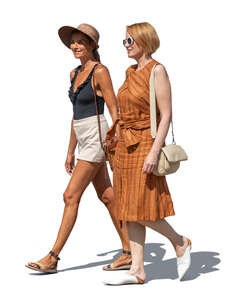 two middle aged women walking