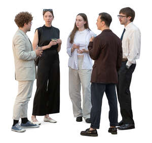 group of young adults with drinks at a party standing and talking