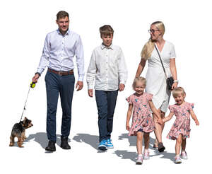 family in summer walking in the street