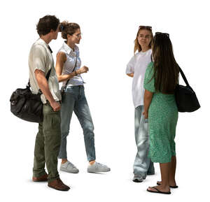 cut out group standing and talking in partial sunlight