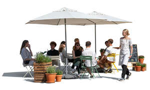 cut out street cafe with people sitting under parasols