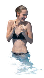 cut out woman swimming in the outdoor pool