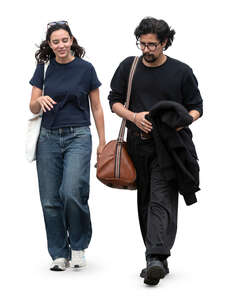 man and woman walking casually