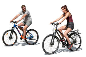 man and woman riding bikes together