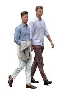 two smart casual men walking