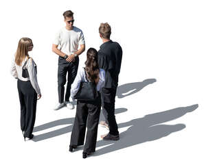 top view of a group of people standing and talking