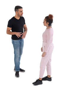 top view of two people standing and talking