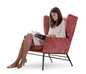 cut out woman in a bathrobe sitting in an armchair