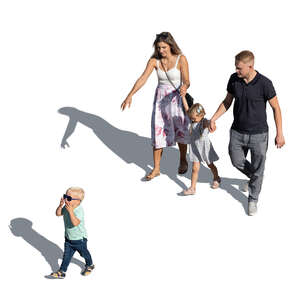 top view of a family with little kids walking