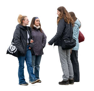 group of four girls in autumn standing and talking