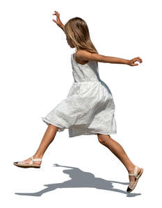 cut out girl in a white dress jumping and playing