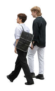 young man and woman walking