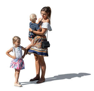 mother with two little children standing outside