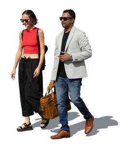 man and woman walking together